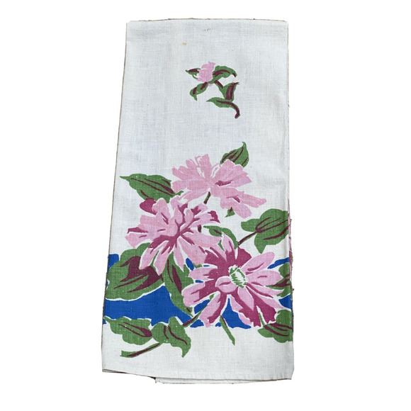 Vintage Printed Cotton Kitchen Tea Towel Pink Blue Floral Cottage Chic Farmhouse - Picture 6 of 6